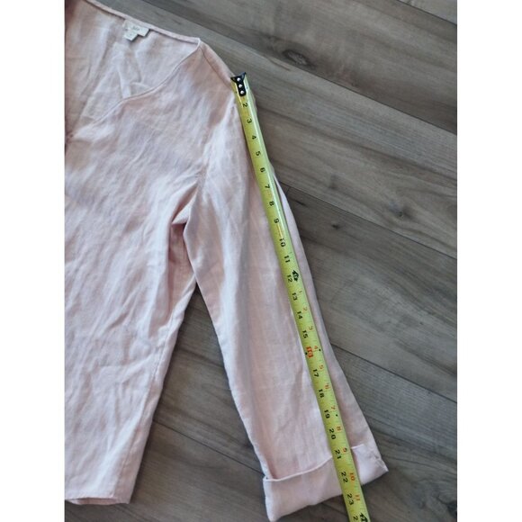 J JILL Blush Pink Jacquard Linen Buttoned V Neck Long Cuffed Sleeve S - Picture 10 of 11